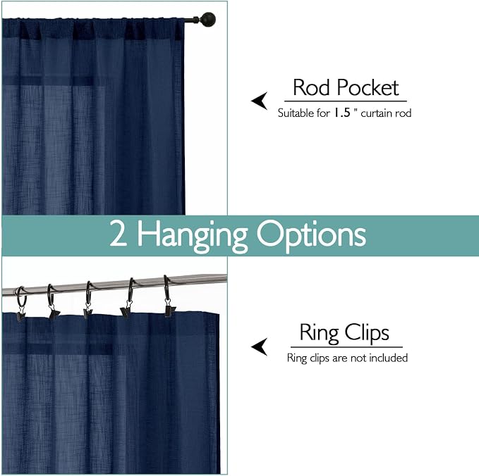 Chyhomenyc Extra Long Navy Blue Semi Sheer Curtains 108 Inches Long 2 Panels Set - Image 4