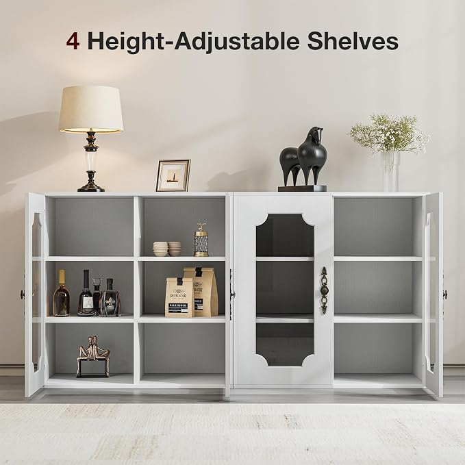 Buffet Cabinet with Storage, 63“ Modular Accent Sideboard Modern Credenza with - Image 3