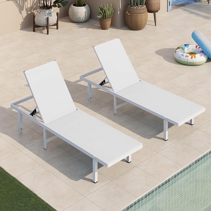 Pool Lounge Chairs Set of 2, Aluminum Outdoor Lounge Chairs by Oasbira