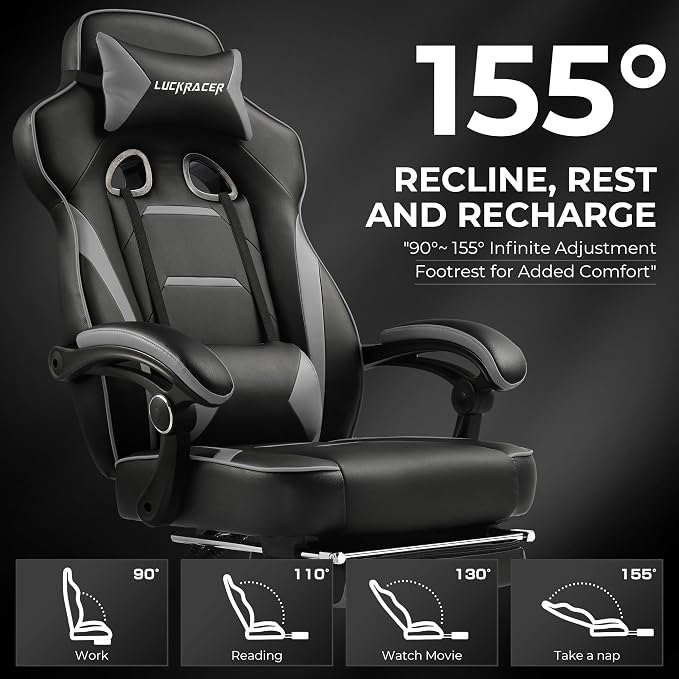 GTPLAYER Gaming Chair with Footrest, Big and Tall Game Chair 350lb Racing Style - Image 4