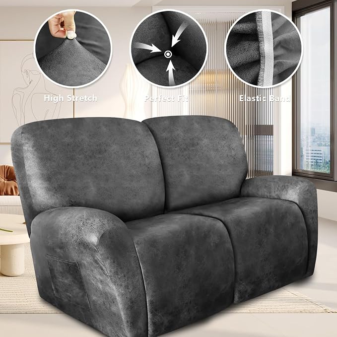 ANARACHON Loveseat Recliner Cover Leather Look Recliner Loveseat Covers - Image 5