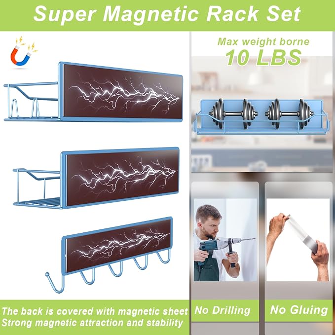 Magnetic Spice Rack for Refrigerator, 3 Pack Metal Magnet Spice Organizer Shelf - Image 3