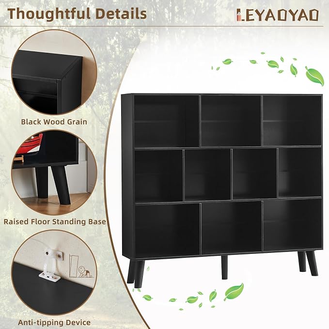 LEYAOYAO 10 Cube Bookshelf, 3 Tier Modern Wide Bookcase - Image 5