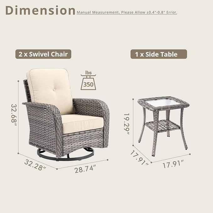 Weaxty Outdoor Swivel Rocker Patio Chairs, 3 Pieces Patio Furniture Set - Image 2