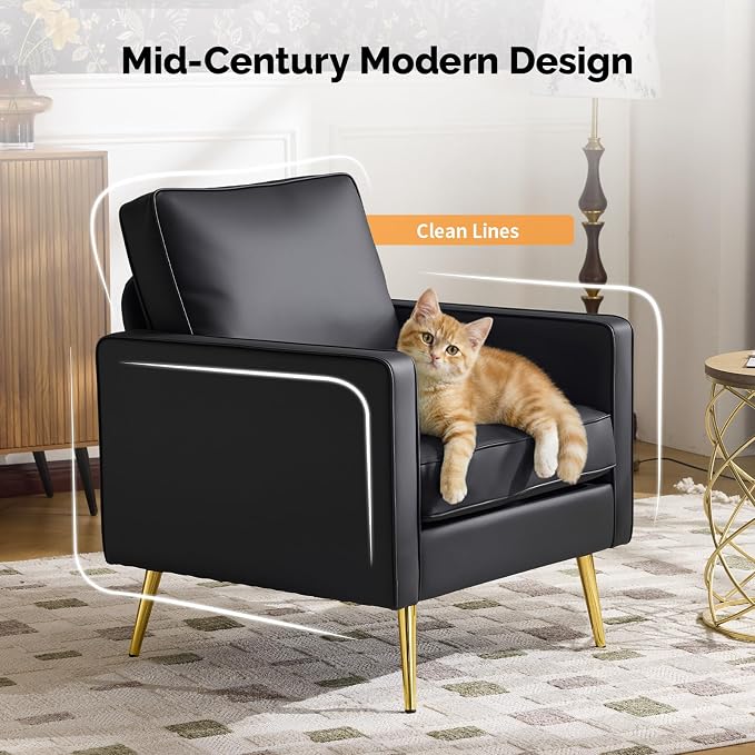 VINGLI Modern PU Leather Accent Chairs Set of 2, Single Sofa Chair - Image 4