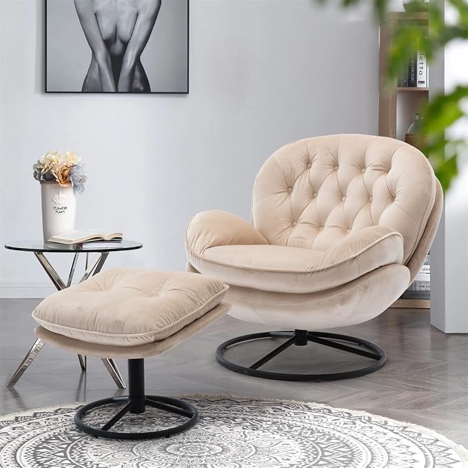 TRIPLE TREE Modern Swivel Accent Chair, Mid-Century Lounge Chair and Ottoman Set by TRIPLETREE
