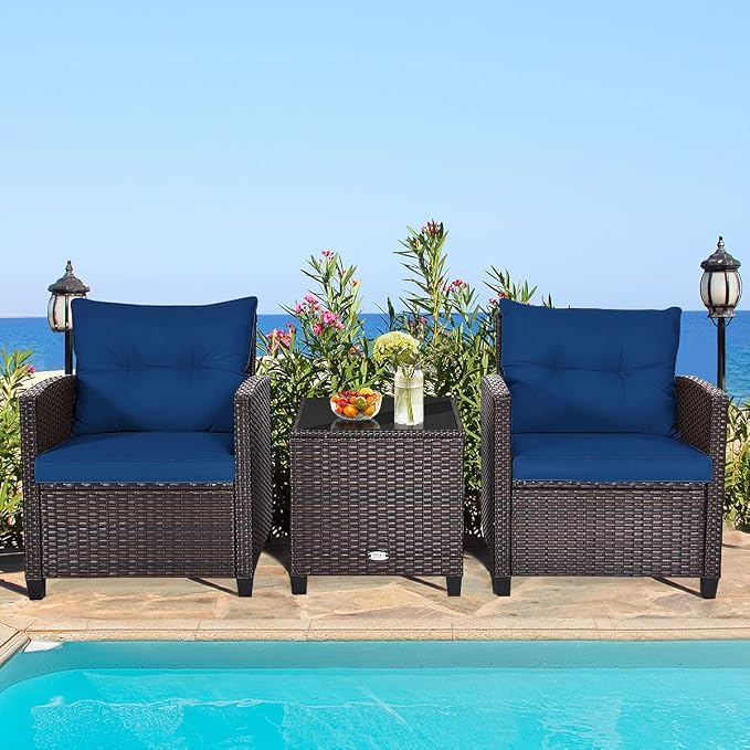 HAPPYGRILL 3 Pieces Patio Conversation Set, Outdoor Furniture Set PE Rattan - Image 3