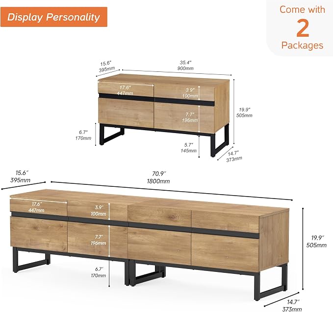 WAMPAT Modern TV Stand for 50-75 Inch TVs, Wood Entertainment Center - Image 2