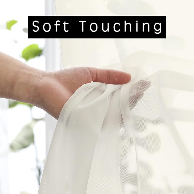 OWENIE Sheer Curtains Ivory 144 inch Extra Long, Elegant and Airy Drapes - Image 3