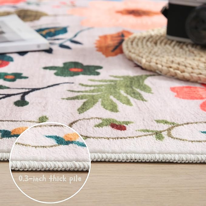 Rugcomf Bedroom Rug 3x5 Rug Washable Area Rug Non Slip Low Pile Boho Floral - Image 5