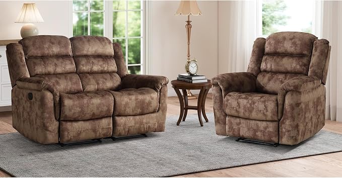 EBELLO 2 Pieces Loveseat Reclining Couch Furniture Set, Soft Fabric Manual by EBELLO