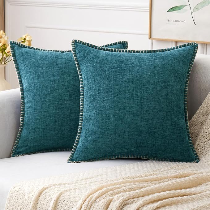 MIULEE Pack of 2 Couch Throw Pillow Covers 18x18 Inch Dark Teal Farmhouse by MIULEE