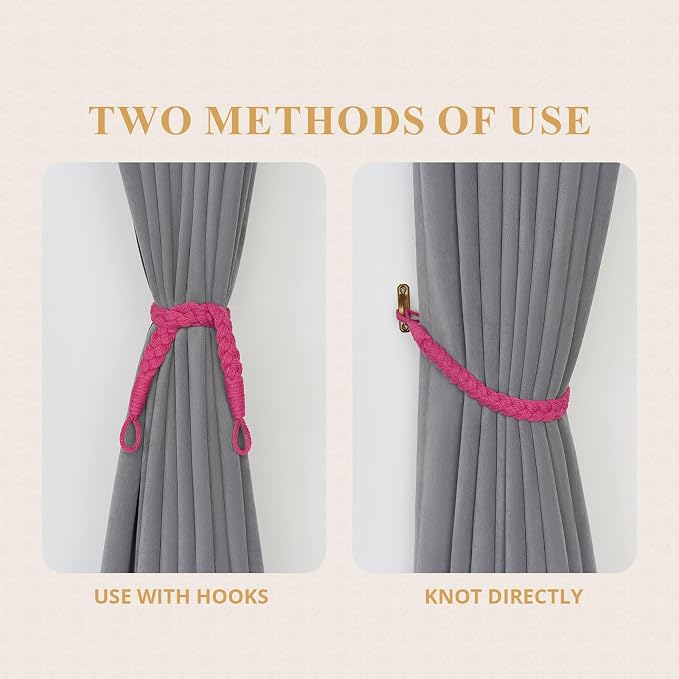 NICEEC 2 Pack Natural Cotton Rope Curtain Tiebacks Elegant Boho Style - Image 5
