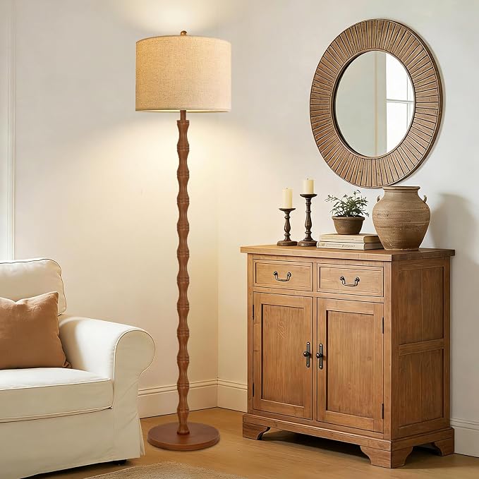 QIYIZM Wood Floor Lamp for Living Room, Vintage Standing Lamp - Image 3