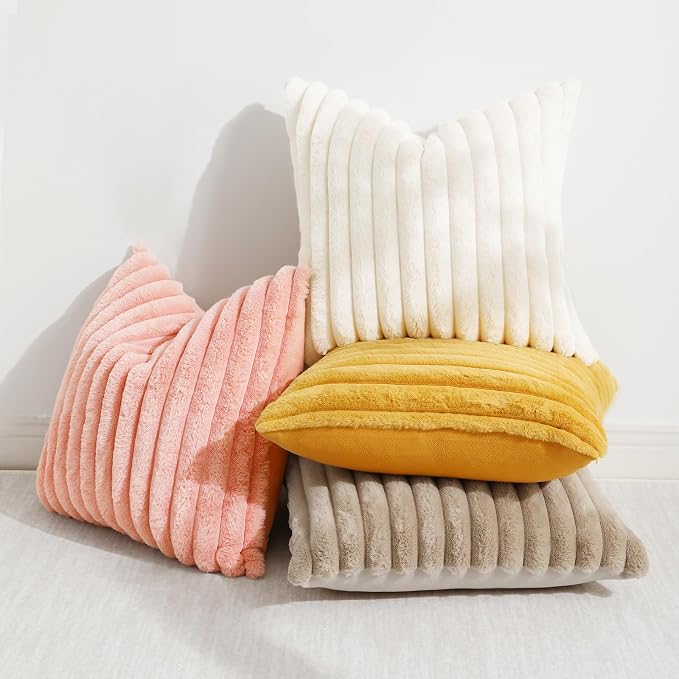 decorUhome Summer Cozy Faux Fur Throw Pillow Covers 18x18 Set of 2 Decorative - Image 6