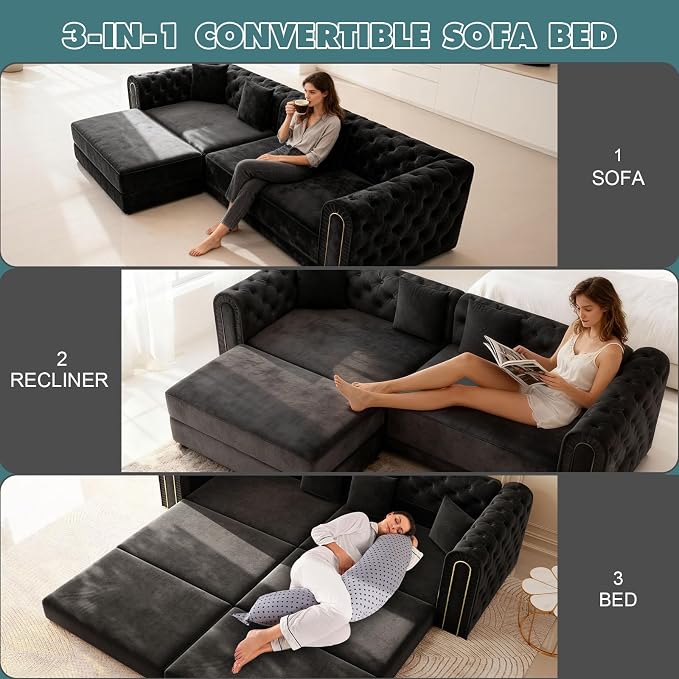 90.6'' Velvet Folding Floor Sofa Bed - Image 4