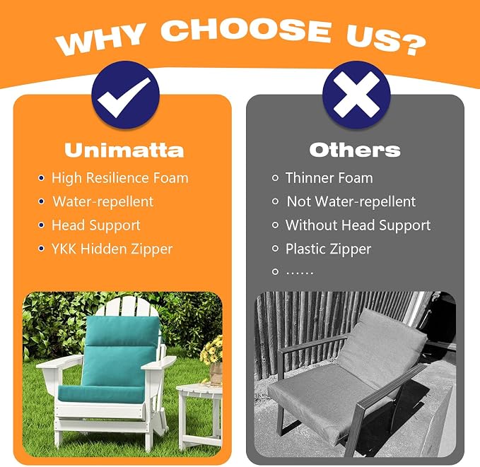 Unimatta Outdoor High Back Chair Cushion Seat Pads, 44 x 21 Inch - Image 6
