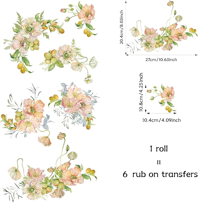 Floral Rub on Transfer for Furniture Vintage Large Flower UV DTF Transfer - Image 4