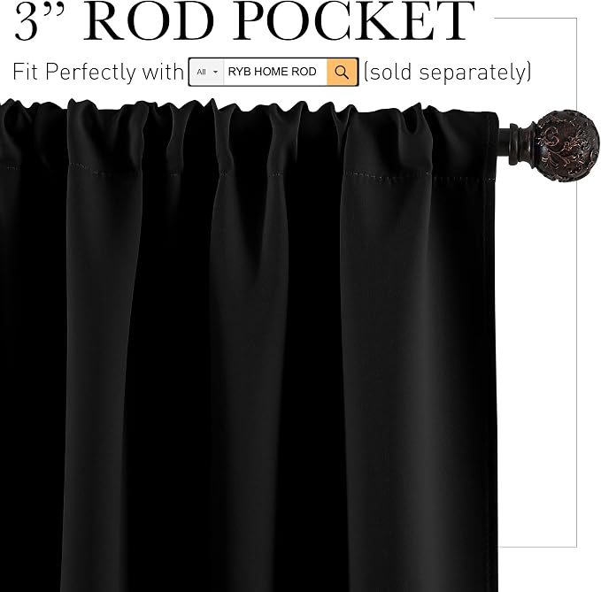 RYB HOME Blackout Curtains for Bedroom Living Room 63 inches Long, Thermal - Image 2
