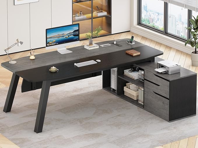 SEDETA 71" Executive Desk with File Cabinet, Large Office Desk with Drawers and by SEDETA