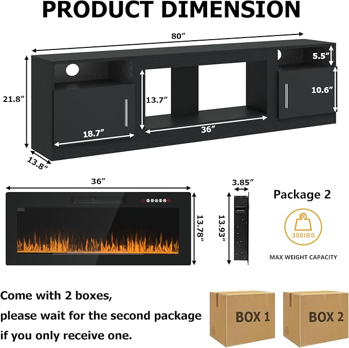 PRETZI Fireplace TV Stand with 36" Fireplace Up to 90" TVs, Remote Control - Image 7