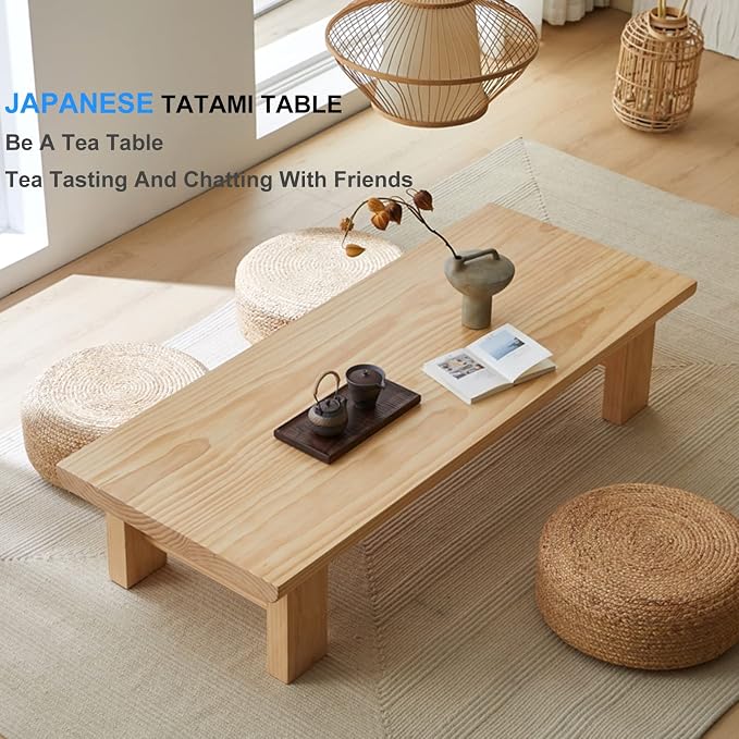 Japanese Style Low Table Multifunctional Rectangle Wooden Farmhouse Cocktail - Image 4