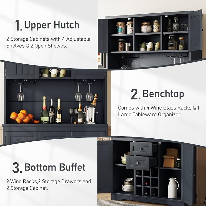 VilroCaz Farmhouse Freestanding Kitchen Pantry, Coffee Bar Cabinet Kitchen - Image 8