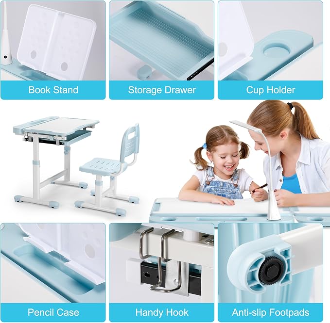 Rengue Kids Desk and Chair Set, Height Adjustable Children School Functional - Image 6