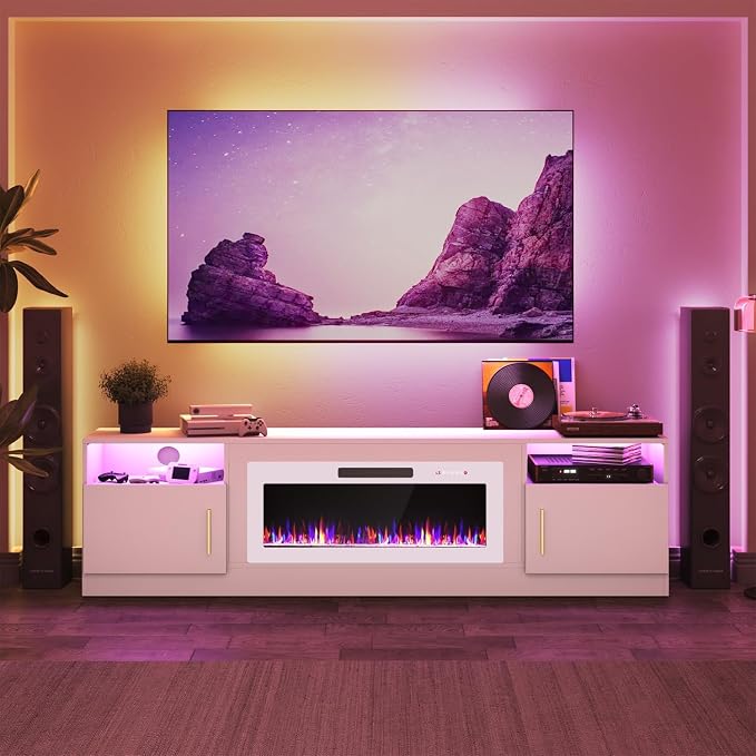 PRETZI Fireplace TV Stand with 36" Fireplace Up to 90" TVs, Remote Control - Image 6