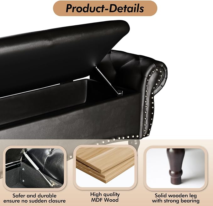 ZZW Storage Ottoman Bench, Tufted Bed Benches - Image 4