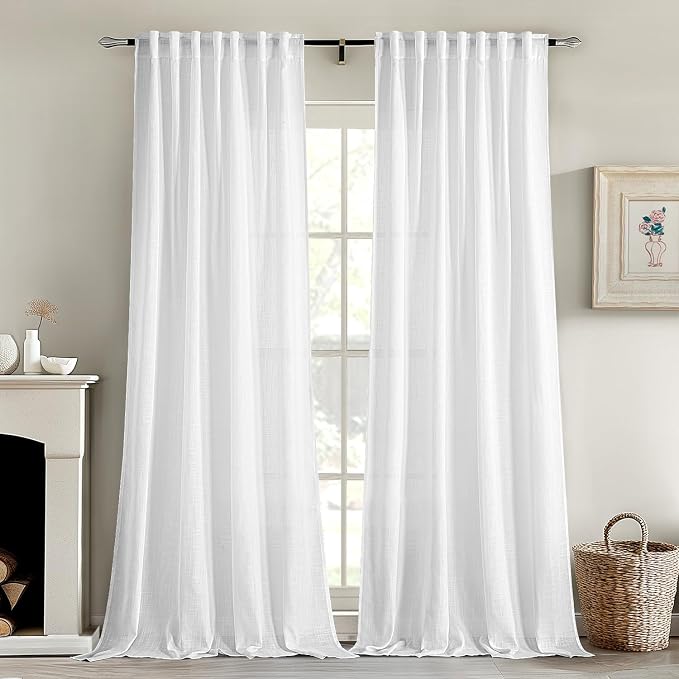 MIULEE White Linen Curtains 86 Inch Long 2 Panels by MIULEE