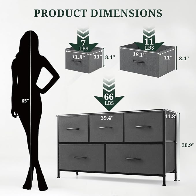 5-Drawer Dresser for Bedroom, Anti-Tip Wide Storage Organizer Fabric Chest of - Image 3