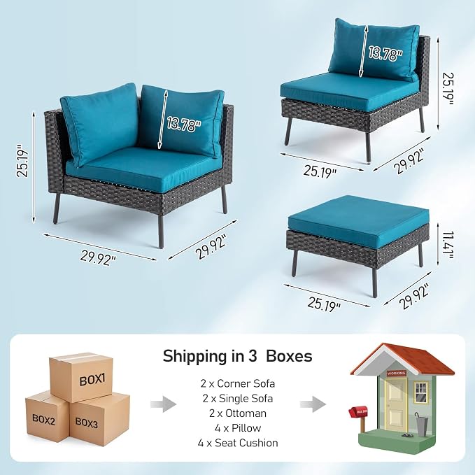 VINGLI 6-Piece Patio Furniture Set, All-Weather Wicker Outdoor Sectional Sofa - Image 3