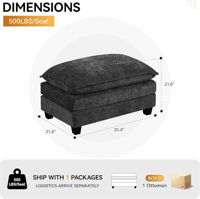 35‘’ Modern Chenille Cloud Sofa Ottoman, Rectangle Ottoman - Image 2