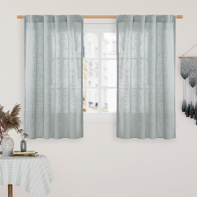 LAMIT 54 Inch Semi Sheer Window Linen Curtains, Light Filtering Panels Back Tab by LAMIT