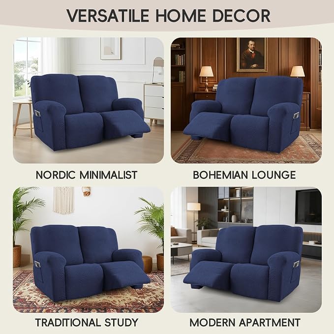Recliner Loveseat Covers, 4-Piece Stretch Geometric Strokes Jacquard Reclining - Image 7