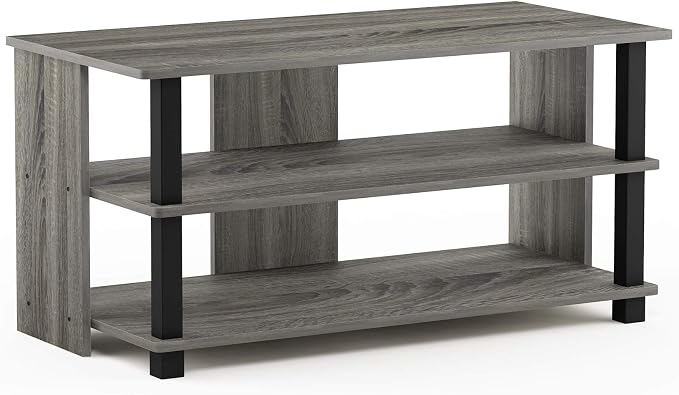 Furinno Sully 3-Tier Stand for TV up to 40, French Oak Grey/Black by Furinno-FitsYourSpaceFitsYourBudget