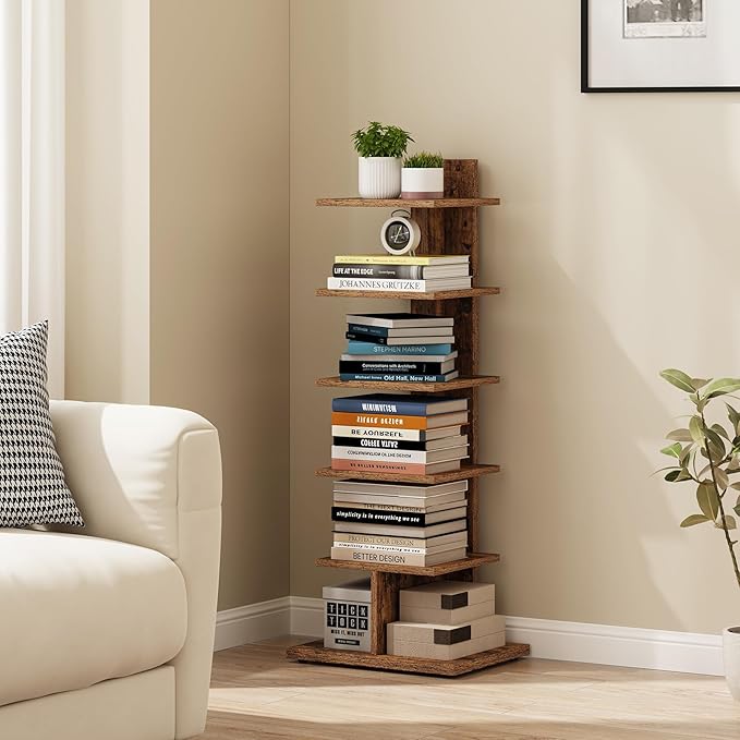 TUTOTAK Narrow Bookshelf, 6-Tier Bookcase, Spine Book Shelf by ChoosetutotakFurnitureBuildYourCozyHome