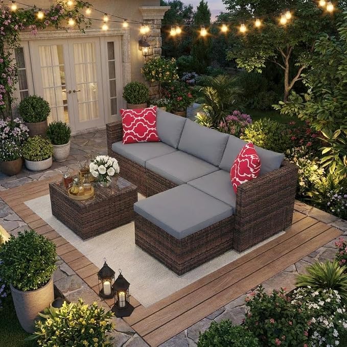 5 PCS Outdoor Sectional Sofa Set, Outdoor Patio Set Sectional Sofa, All-Weather - Image 3