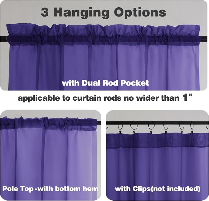Chyhomenyc Sheer Purple Tier Curtains 24 Inch Length, Small Window Curtains - Image 3