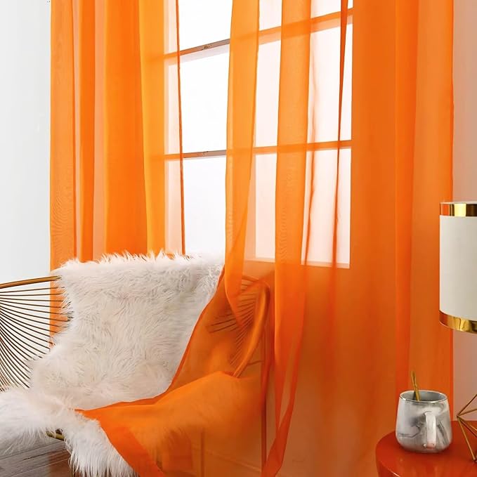 SpaceDresser Orange Sheer Curtains 4 Panels Rod Pocket Semi-Sheer Curtain 45 - Image 4
