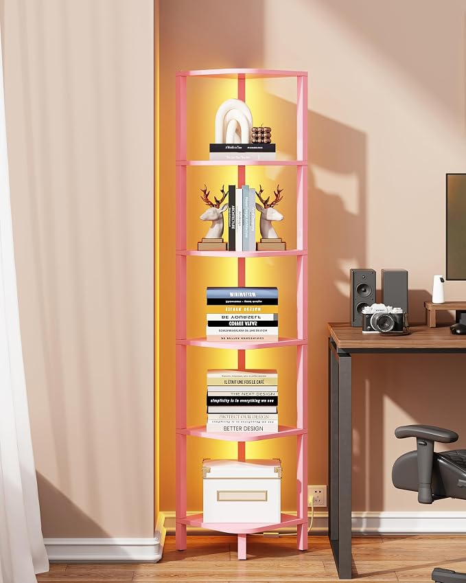 TUTOTAK Corner Shelf with LED Light, 6-Tier Corner Bookshelf by ChoosetutotakFurnitureBuildYourCozyHome