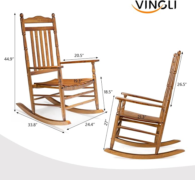 VINGLI Wooden Rocking Chair Outdoor Set of 2, Patio Rockers - Image 3