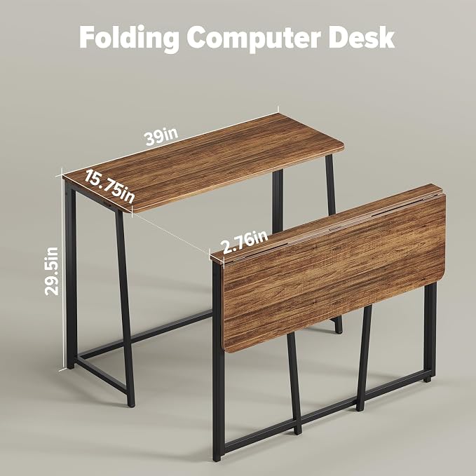WOHOMO Folding Desk, Small Writing Desk 39.4", Space-Saving Foldable Laptop - Image 2