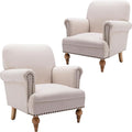 Beige Linen Fabric Accent Chairs Set of 2, Modern Farmhouse Upholstered by DMFurniture
