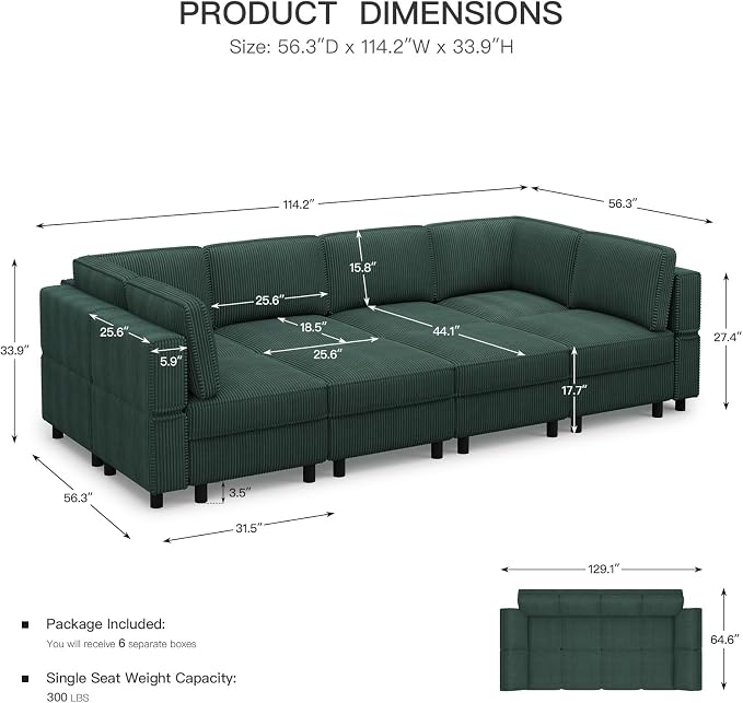 Belffin 114.2" 8 Seats Modular Sectional Sofa - Image 2