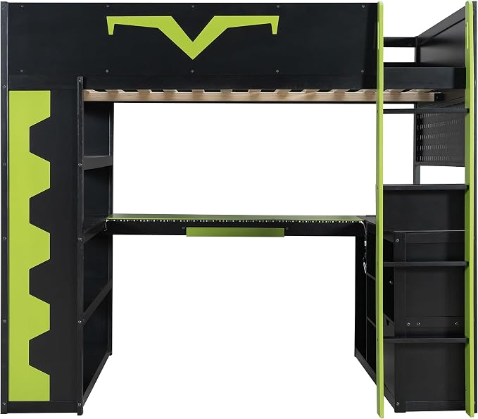 Full Size Gaming Loft Bed with Integrated Desk & RGB LED Lights, Pro-Gamer Bunk - Image 4
