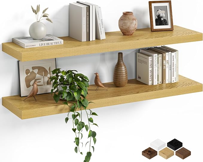 Fun Memories Floating Shelves for Wall, 36 Inch Long Set of 2 Rustic Wood Wall by FunMemories