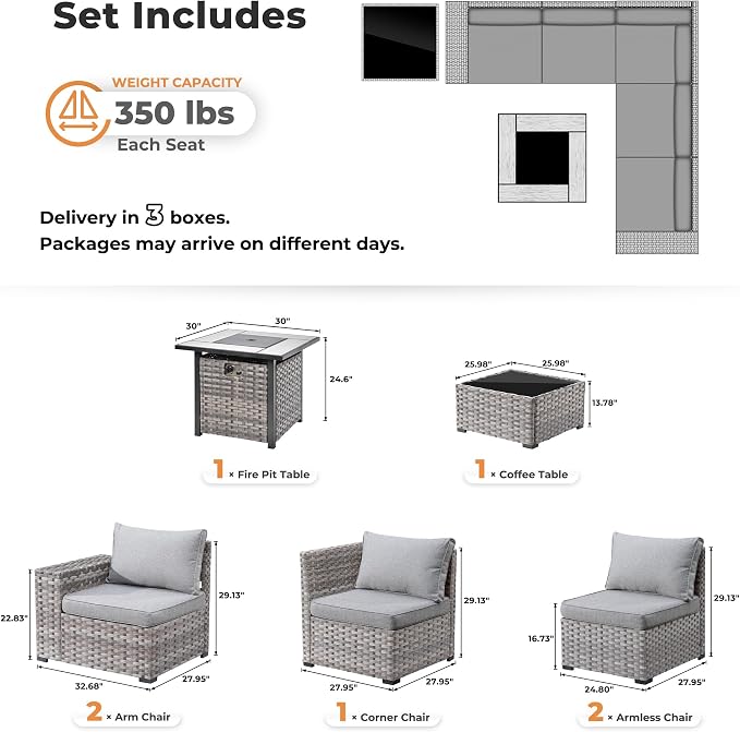 ovios 7 Pieces Patio Furniture Set, Outdoor Wicker Sectional Sofa - Image 8