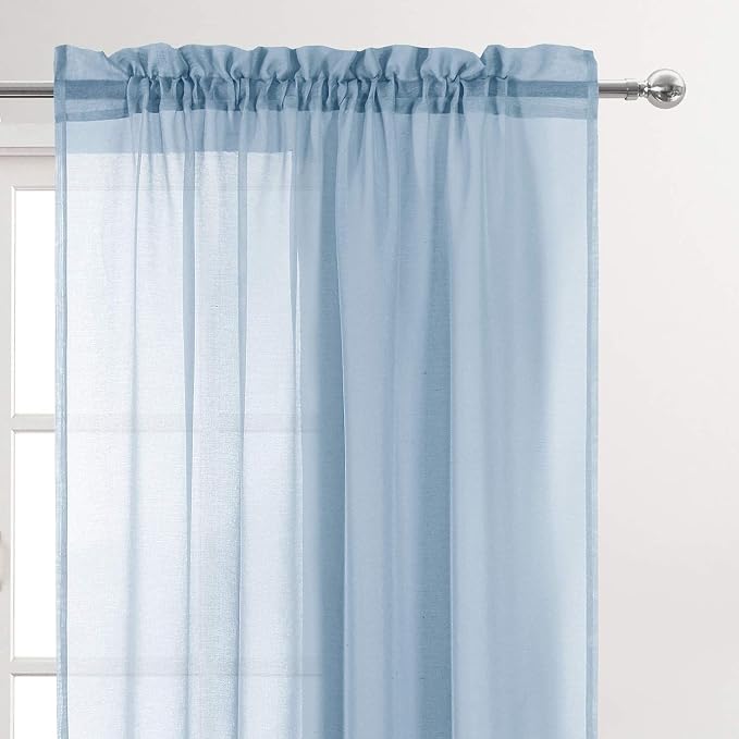 DWCN Sky Blue Sheer Curtains for Kitchen Windows - Image 2